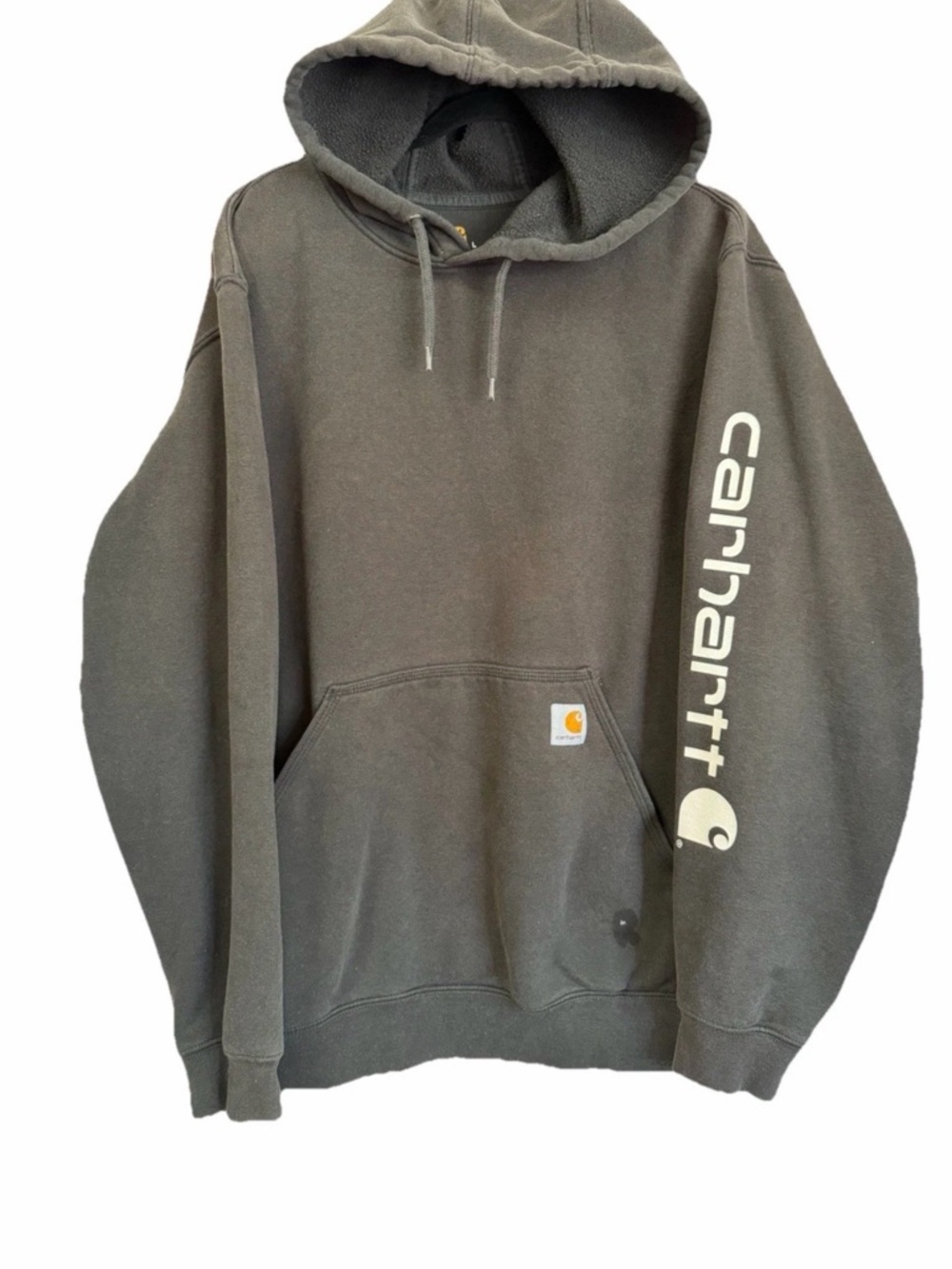 Carhartt Men's Crewneck Hoodie in Charcoal Gray with Sleeve Logo